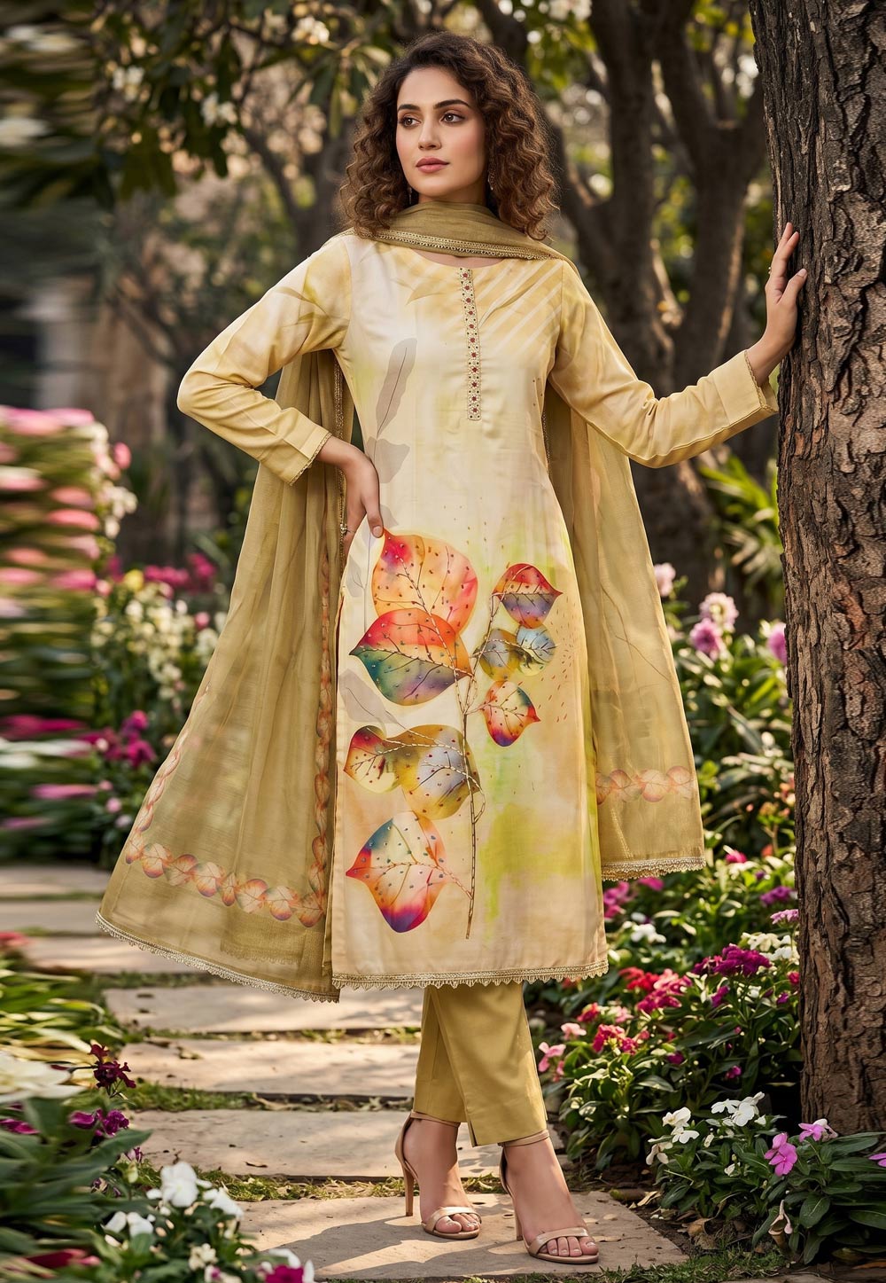 Yellow Rayon Straight Suit 329354