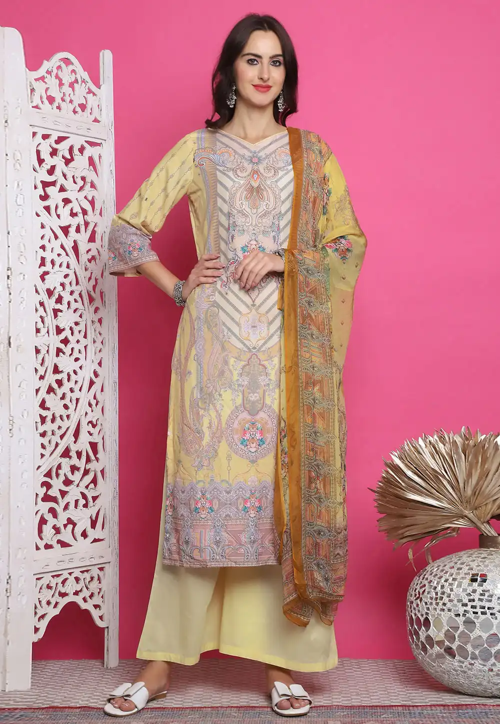 Yellow Satin Palazzo Suit 310115