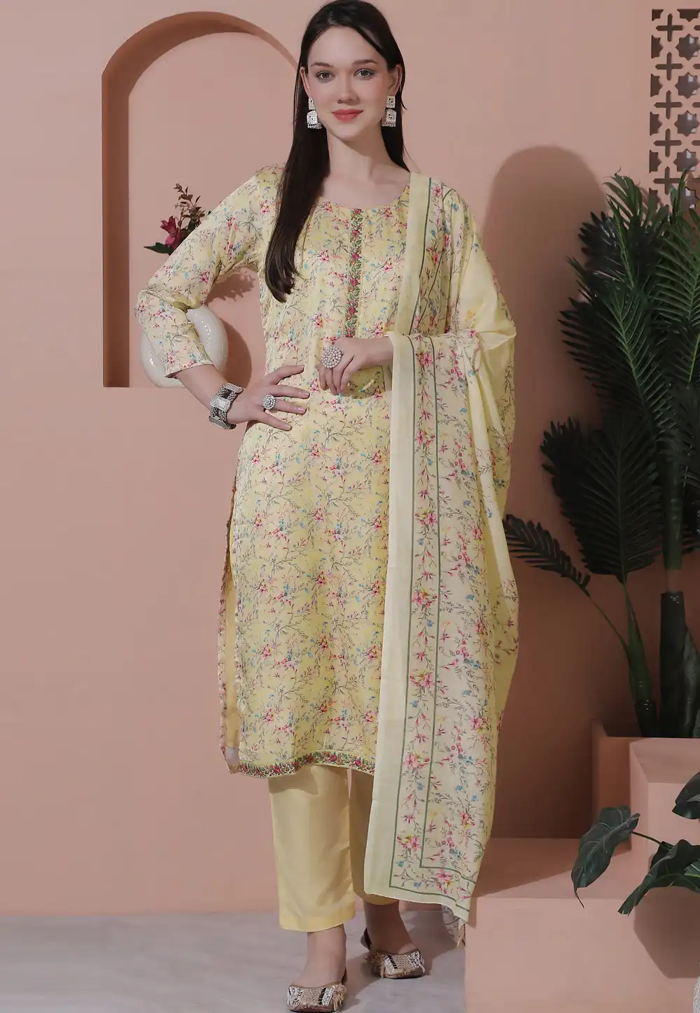 Yellow Satin Pant Style Suit 309906
