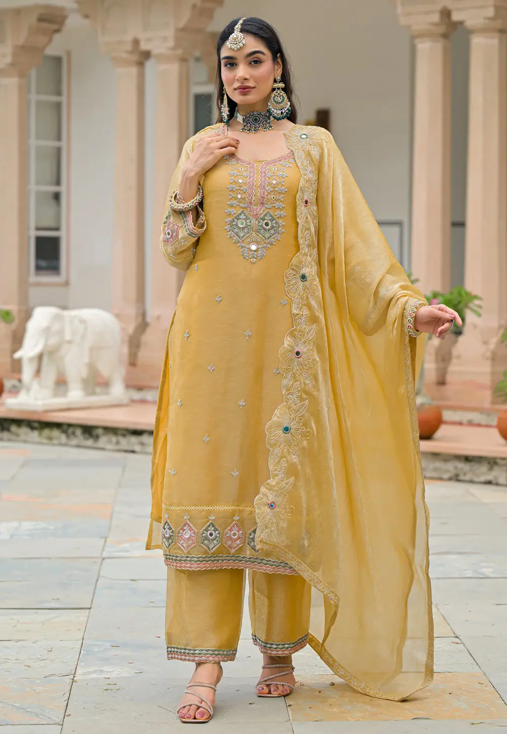 Yellow Satin Readymade Pakistani Suit 334734
