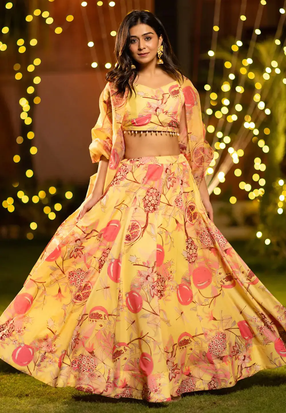 Yellow Satin Silk Floral Lehenga choli 333549