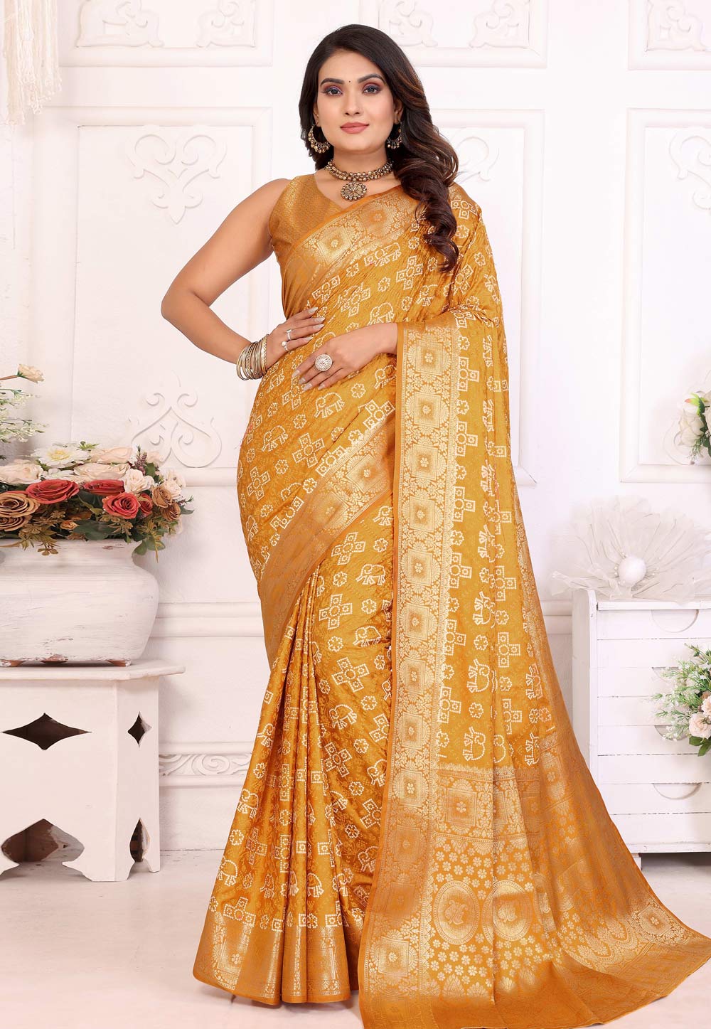 Yellow Satin Silk Saree With Blouse 319149