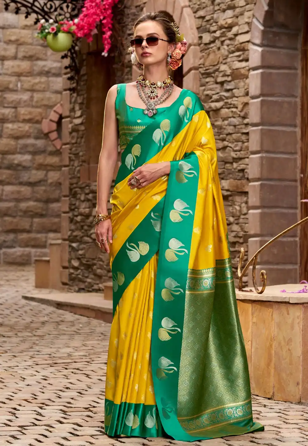 Yellow Satin Silk Saree With Blouse 318336