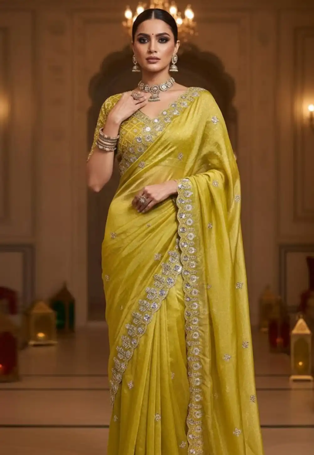 Yellow Satin Silk Saree With Blouse 322389