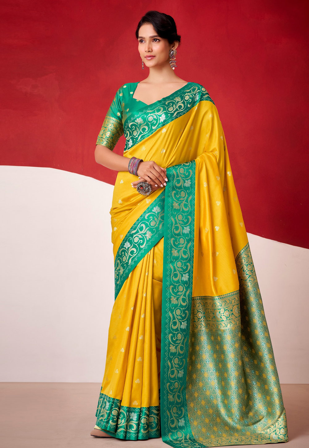 Yellow Satin Silk Saree With Blouse 324379