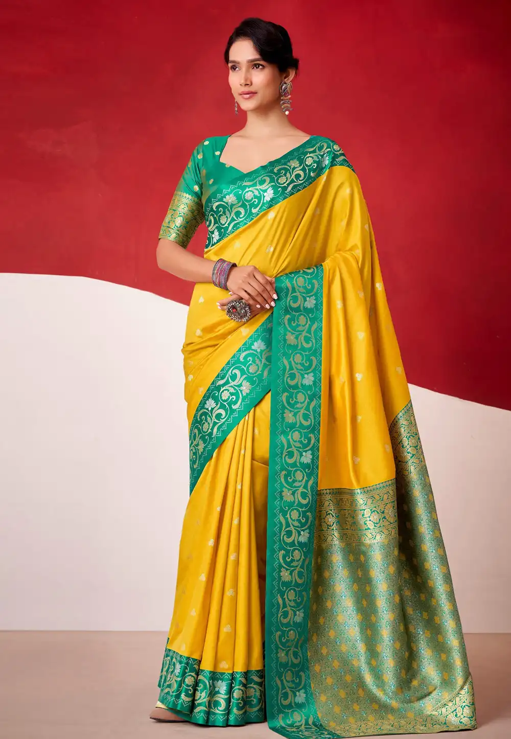 Yellow Satin Silk Saree With Blouse 324379