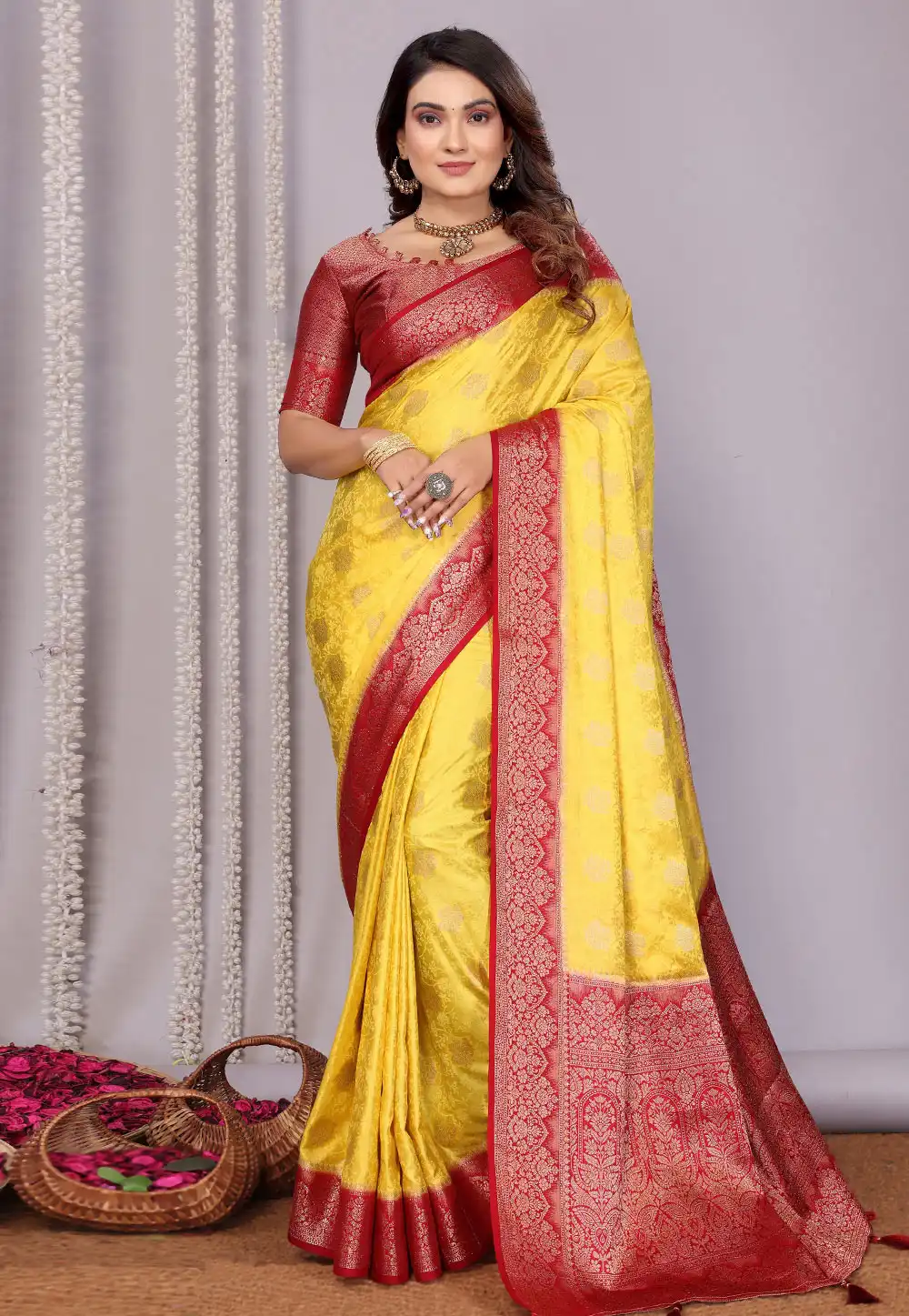 Yellow Satin Silk Saree With Blouse 312506