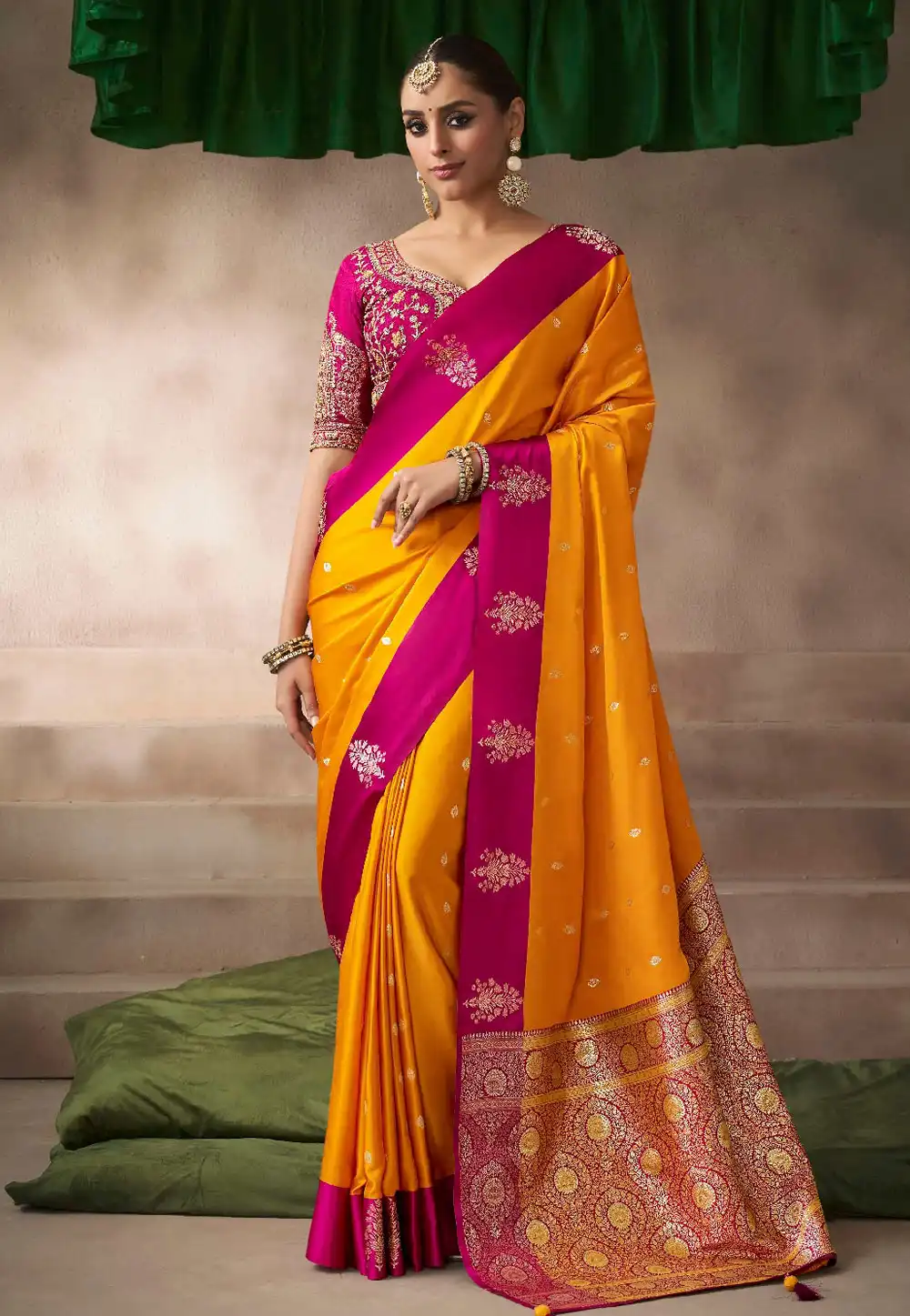 Yellow Satin Silk Saree With Blouse 317026