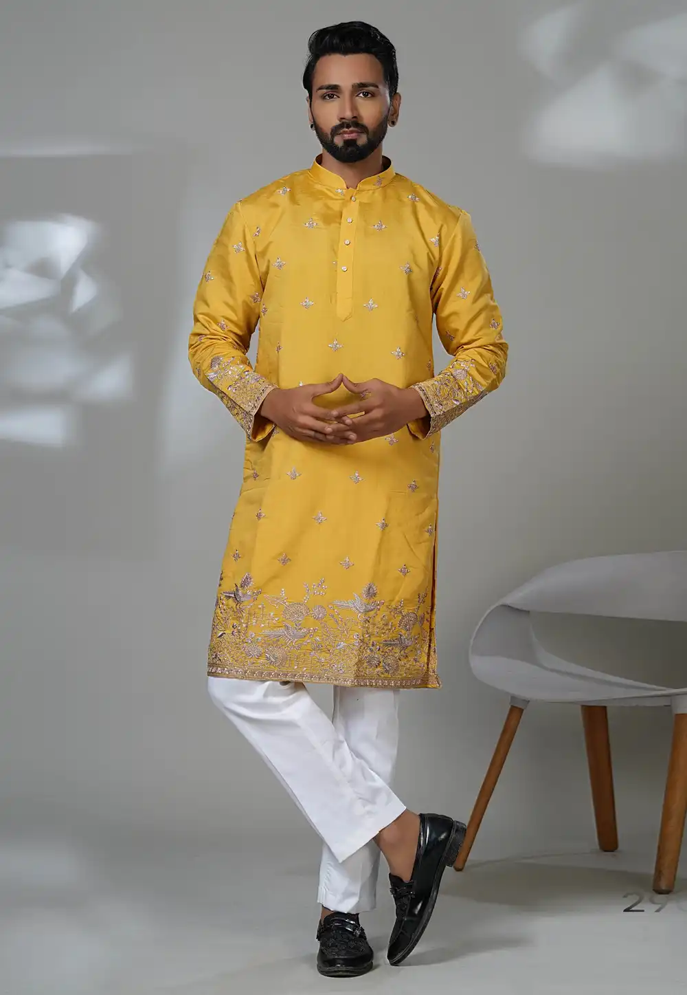 Yellow Shimmer Kurta Pajama 315520