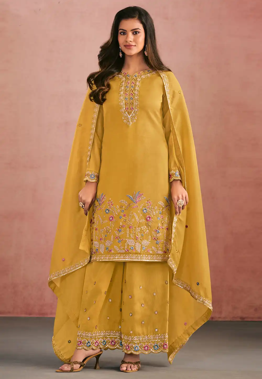 Yellow Shimmer Palazzo Suit 318392