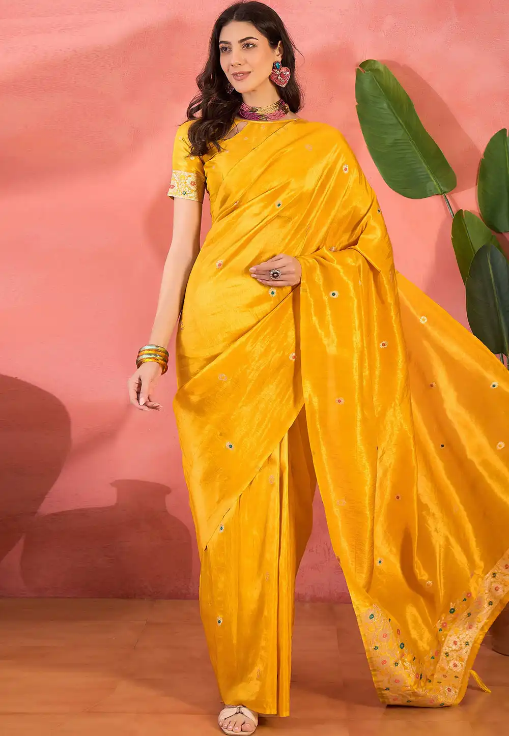 Yellow Shimmer Saree With Blouse 310832