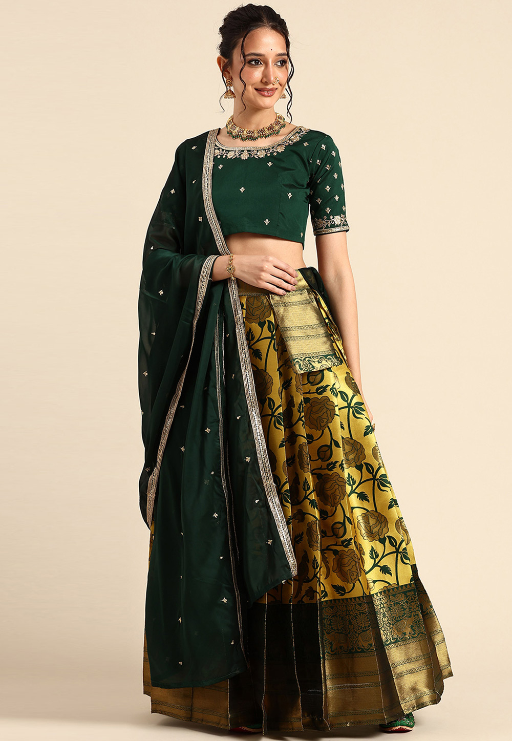 Yellow Silk A Line Lehenga Choli 312194