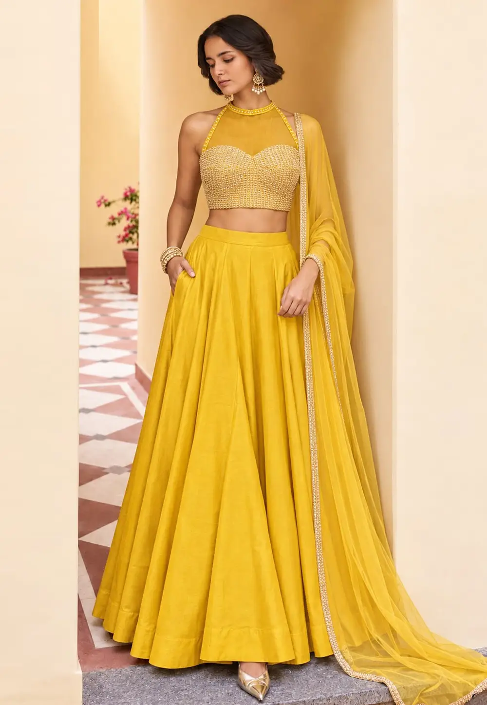Yellow Silk Circular Lehenga Choli 336072