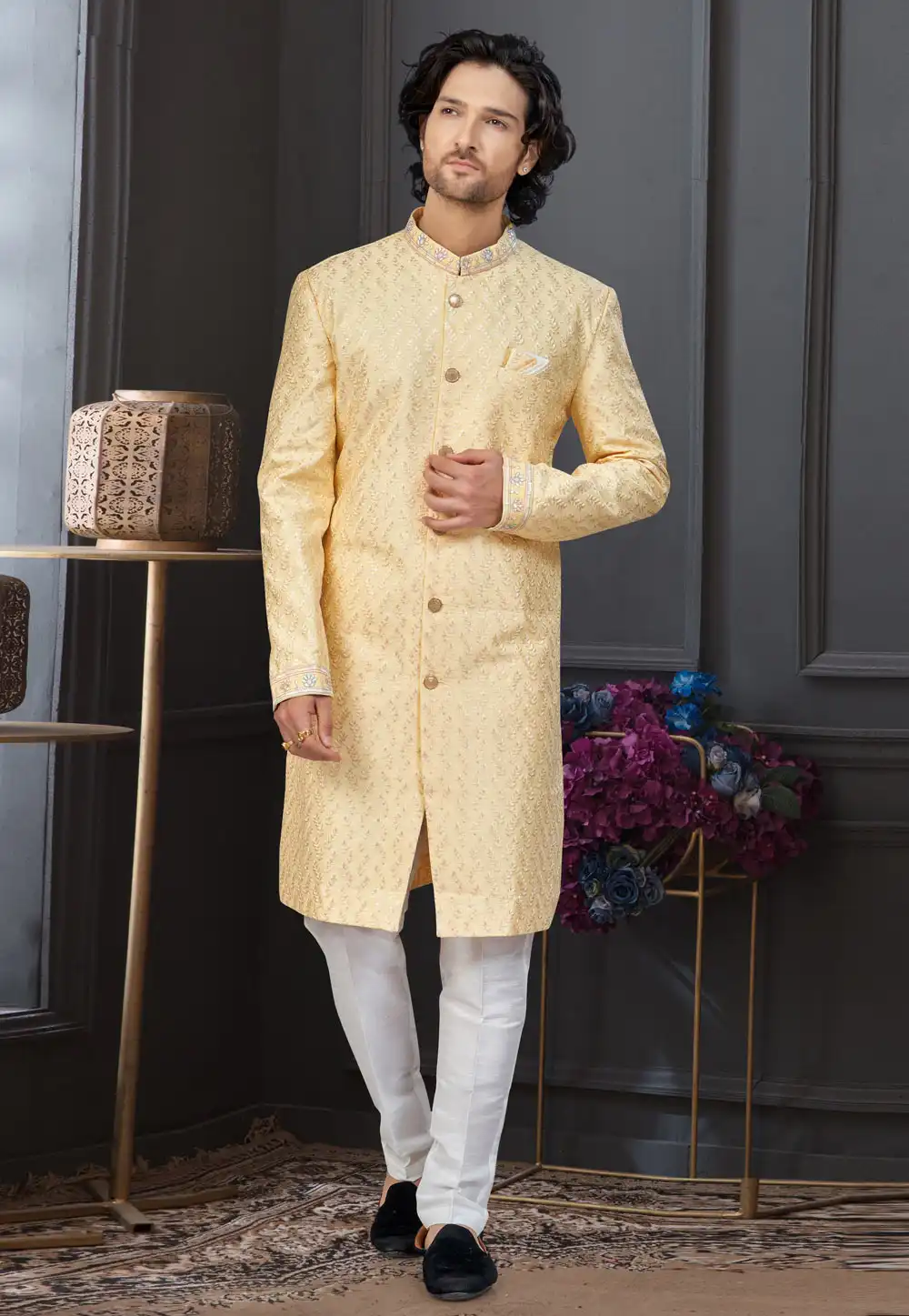 Yellow Silk Indo Western Suit 317877