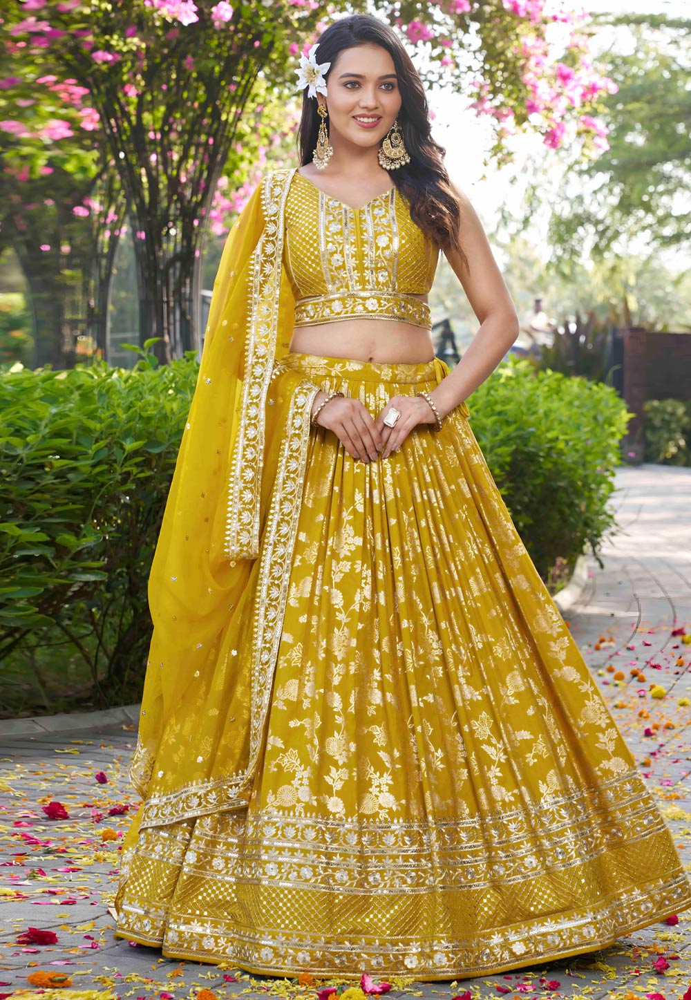 Yellow Silk Jacquard Lehenga Choli 312569