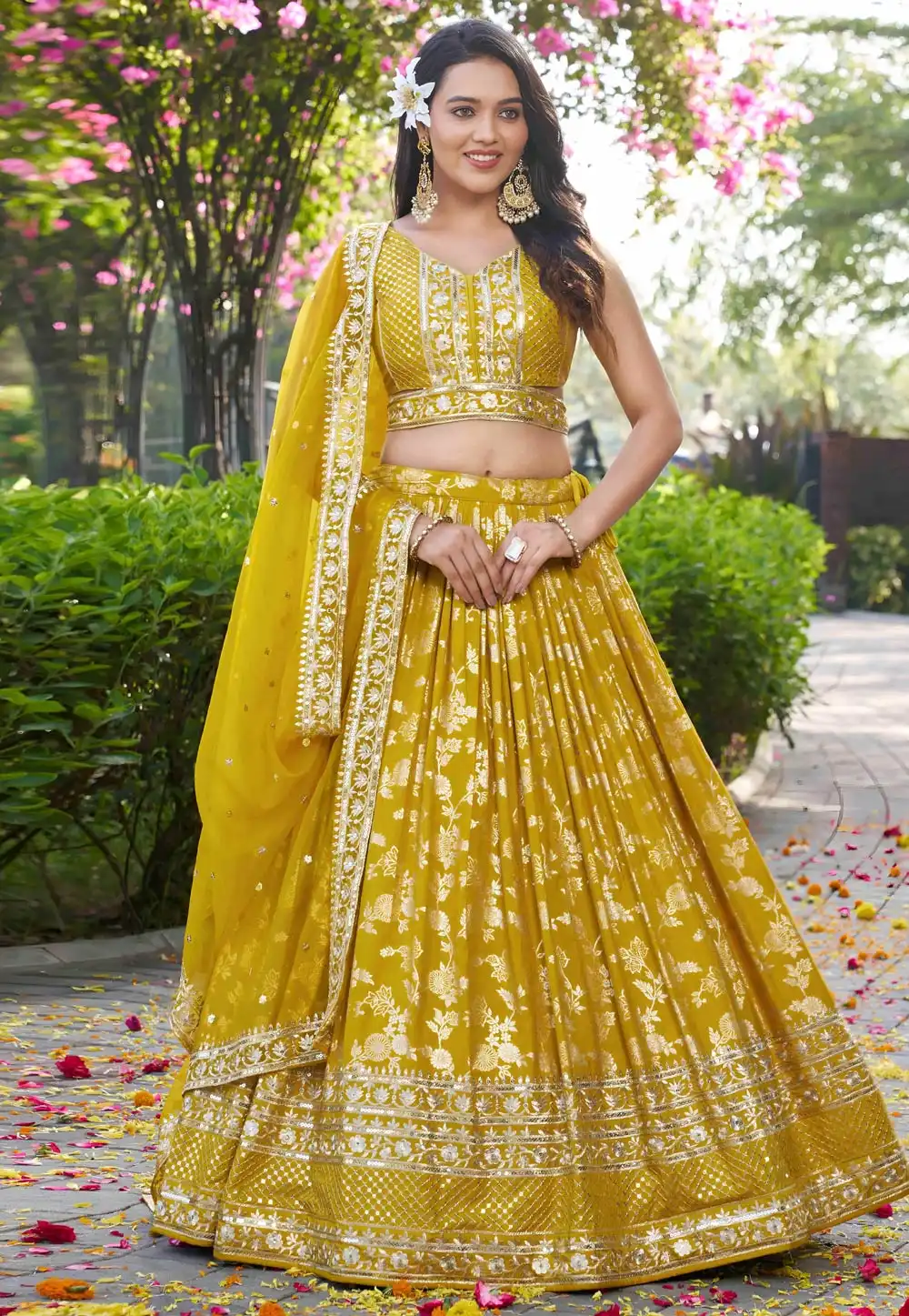 Yellow Silk Jacquard Lehenga Choli 312569