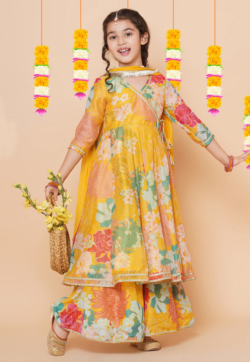 Yellow Silk Kids Sharara Suit 282650