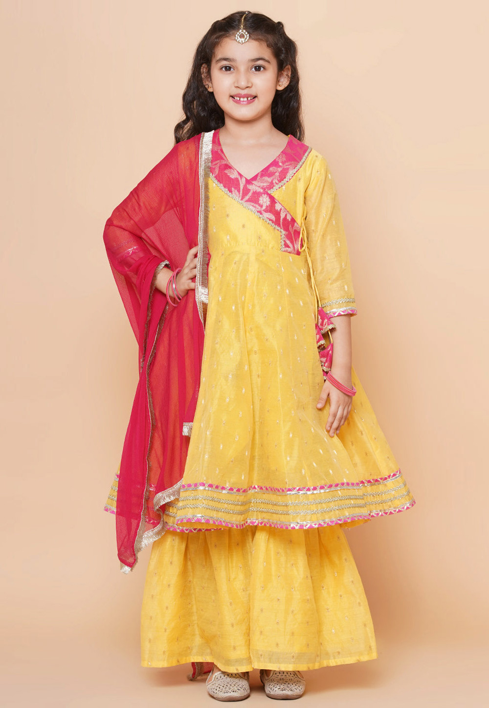 Yellow Silk Kids Sharara Suit 282652