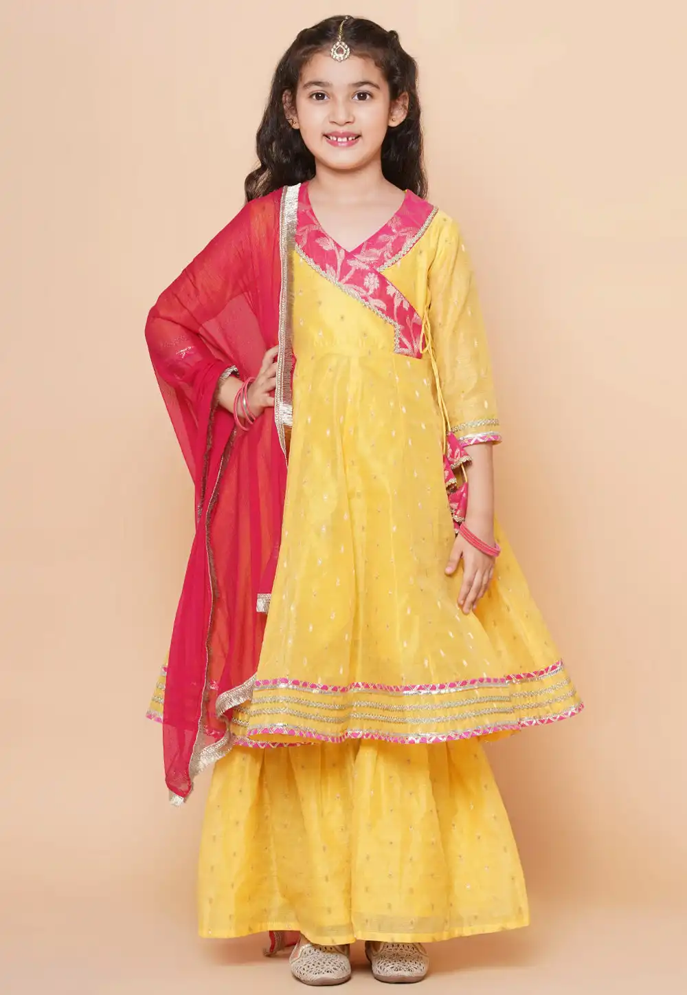 Yellow Silk Kids Sharara Suit 282652