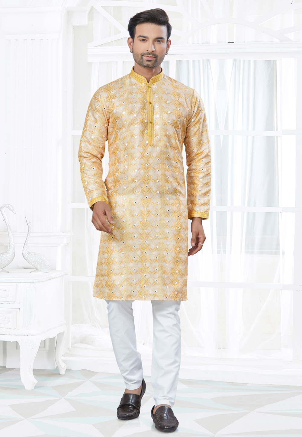 Yellow Silk Kurta Pajama 307325