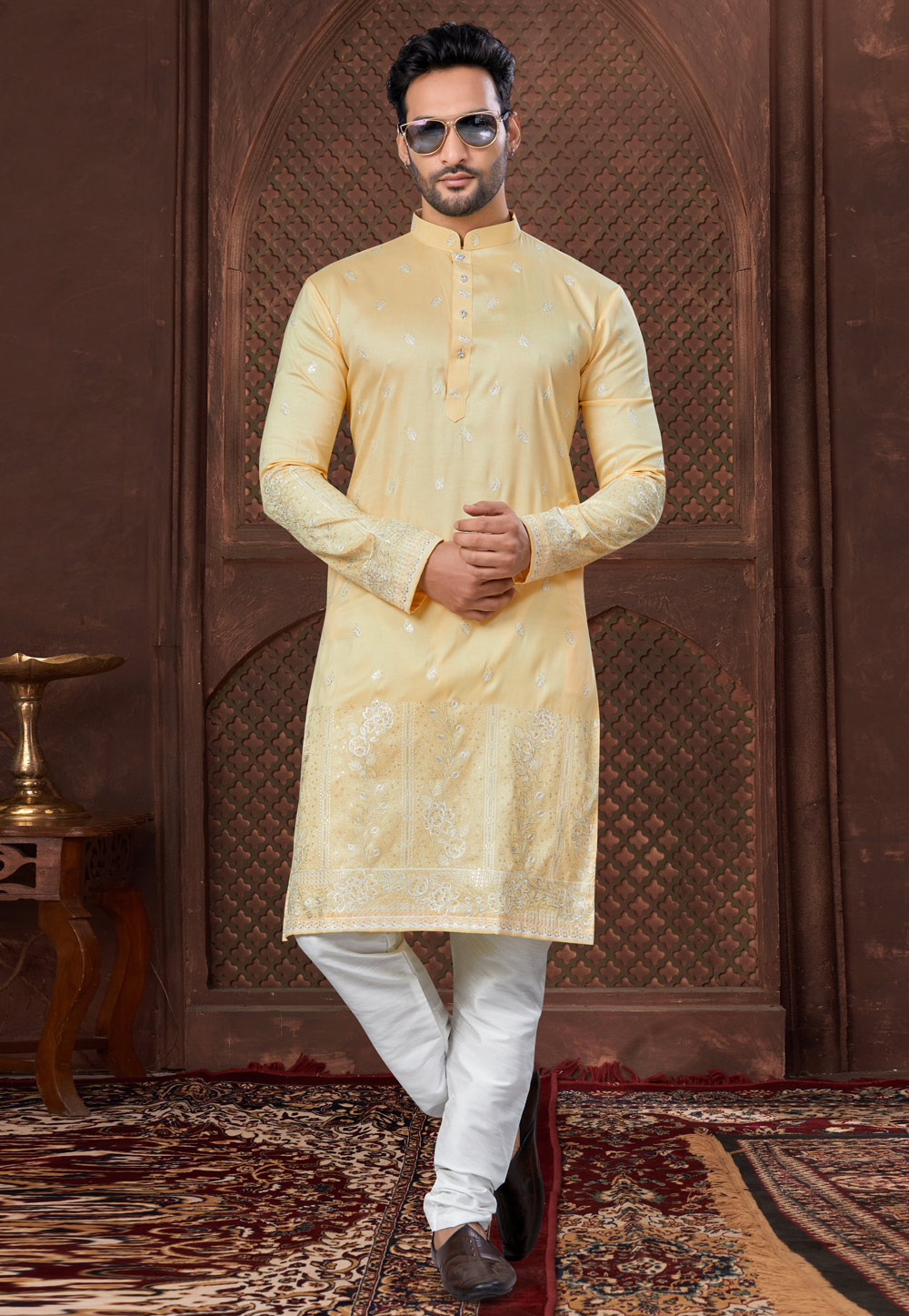 Yellow Silk Kurta Pajama 307647