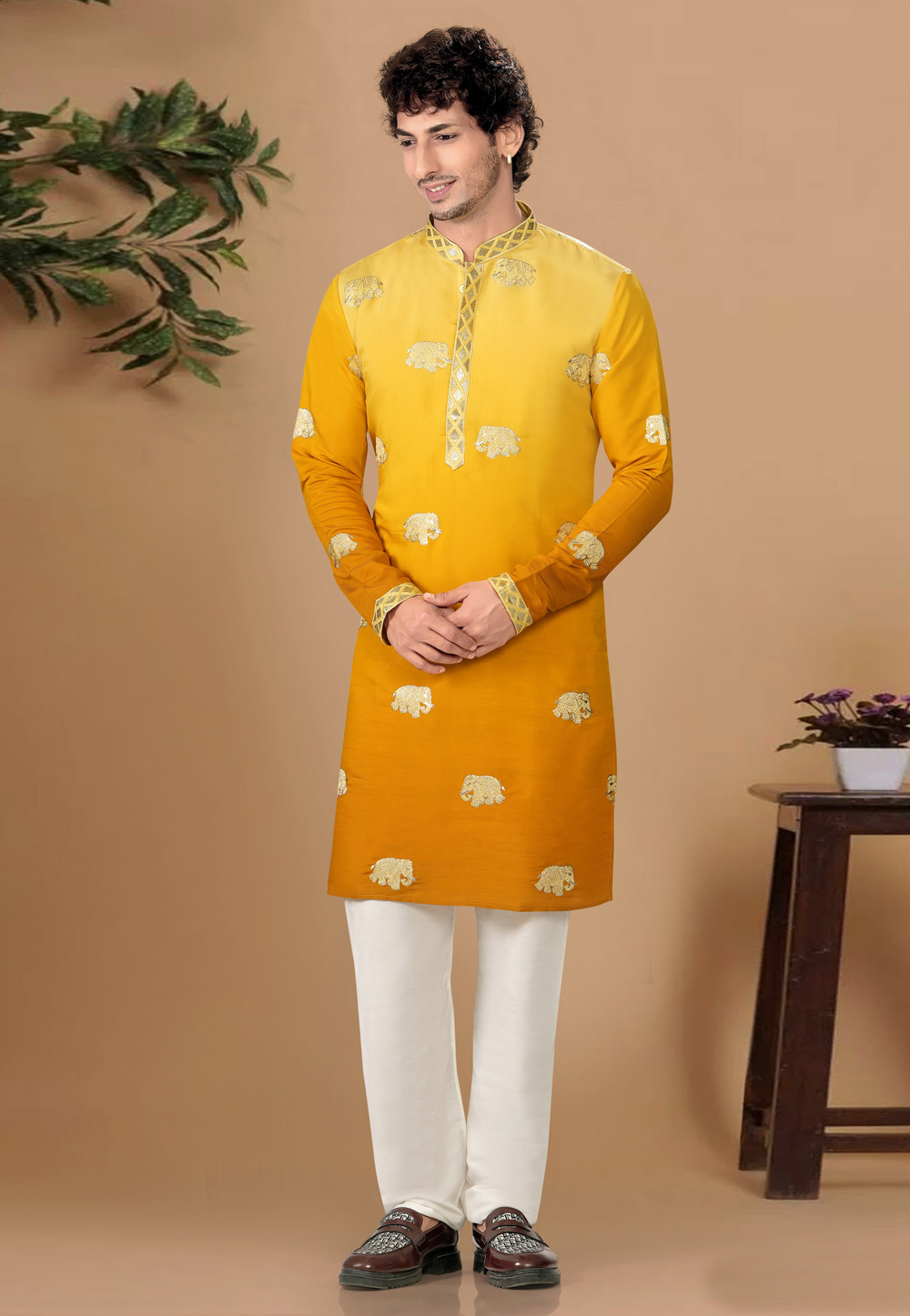 Yellow Silk Kurta Pajama 325848
