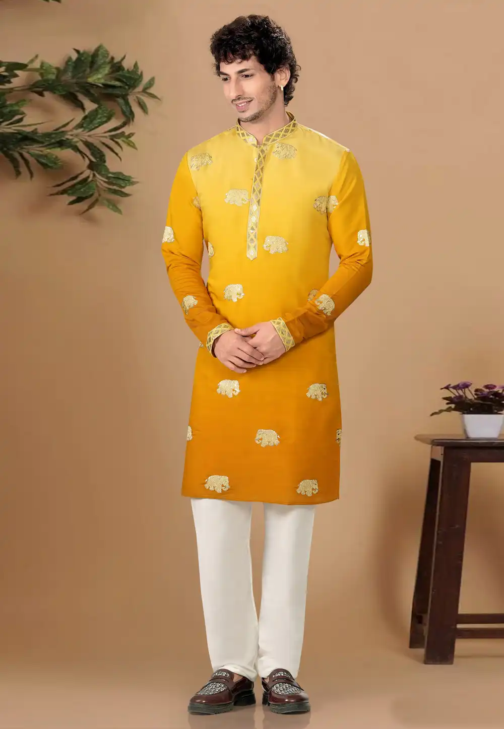 Yellow Silk Kurta Pajama 325848