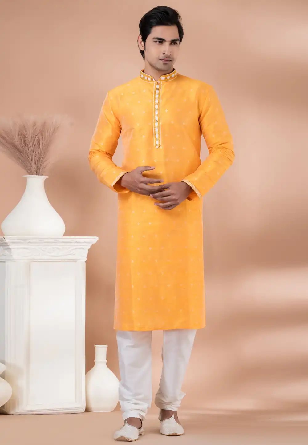 Yellow Silk Kurta Pajama 282563