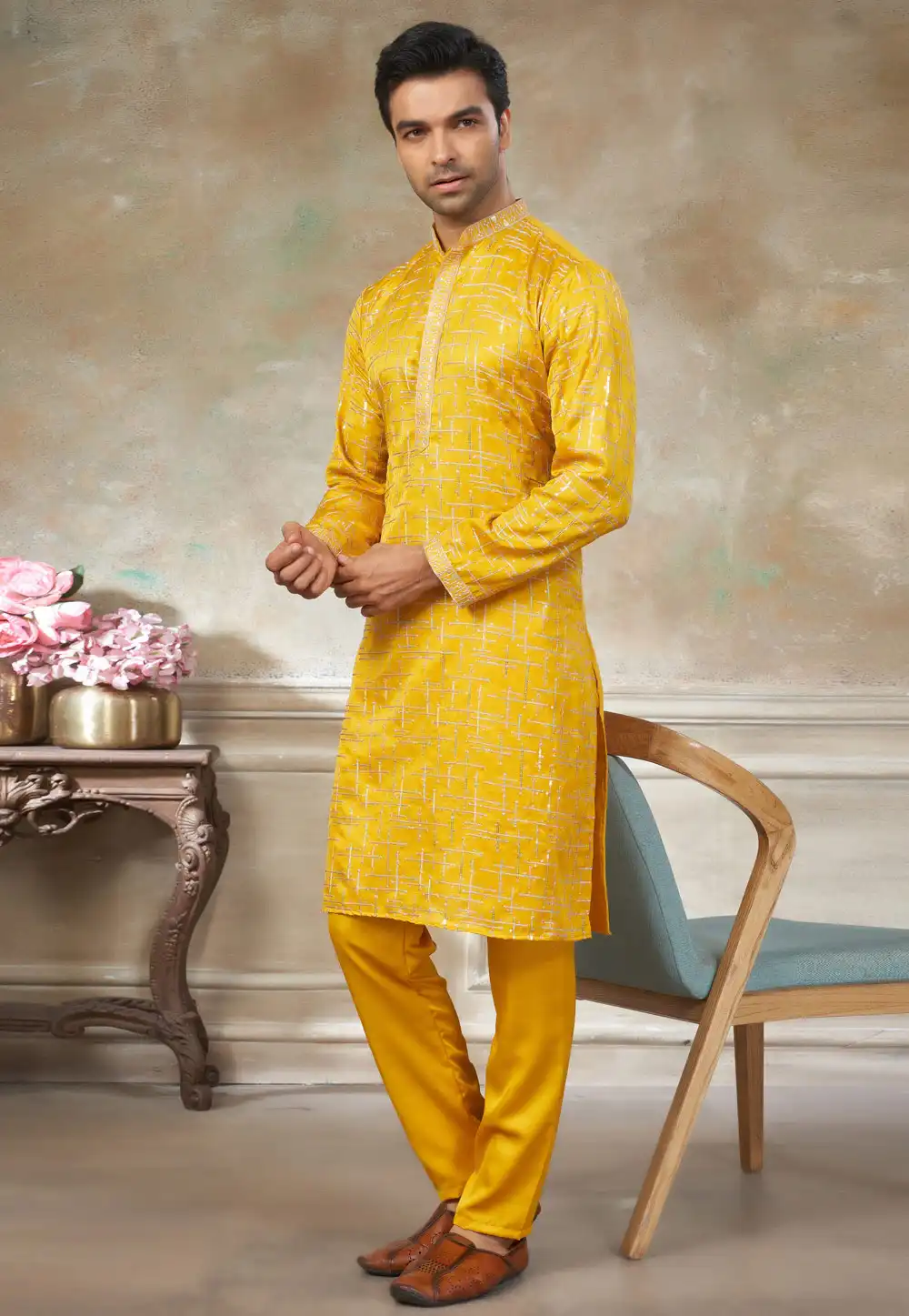 Yellow Silk Kurta Pajama 325986