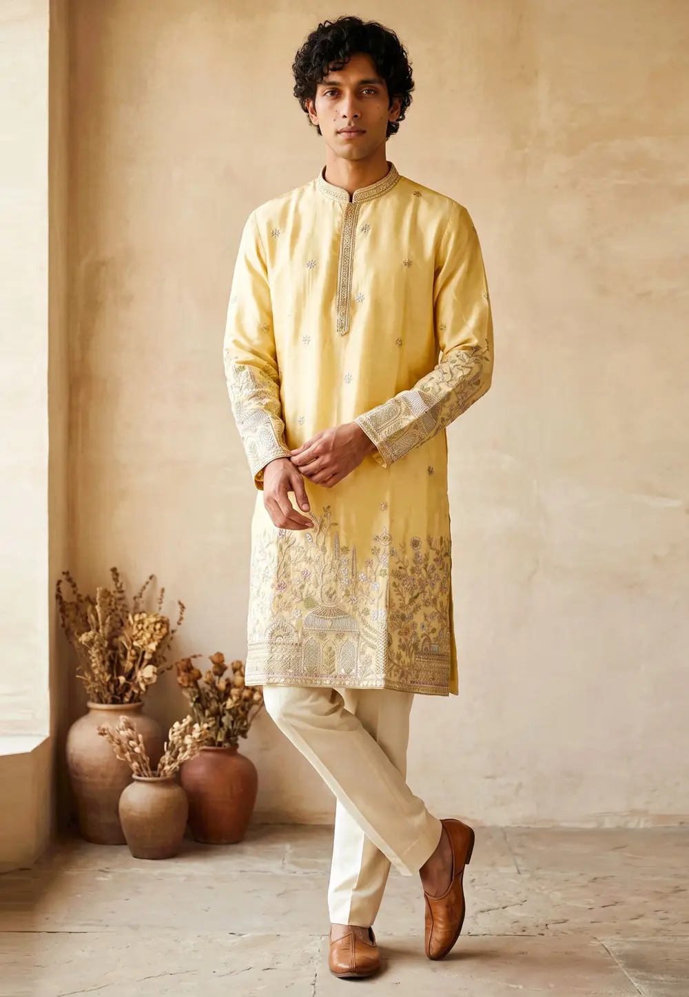Yellow Silk Kurta Pajama 336200