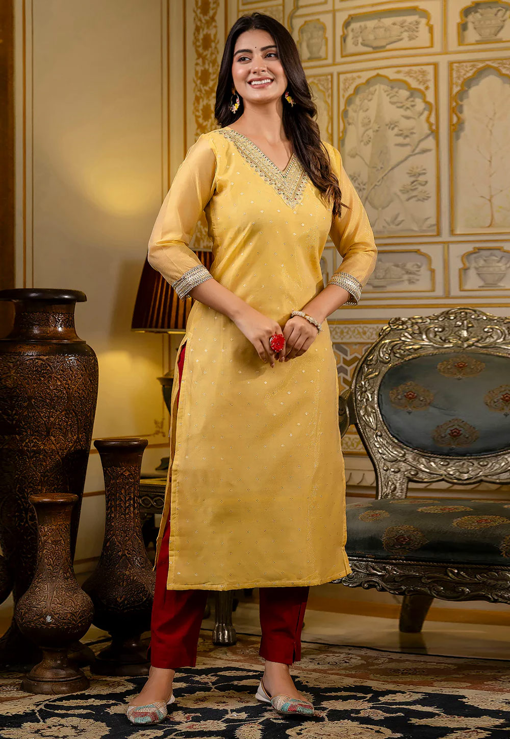 Yellow Silk Long Tunic 307058
