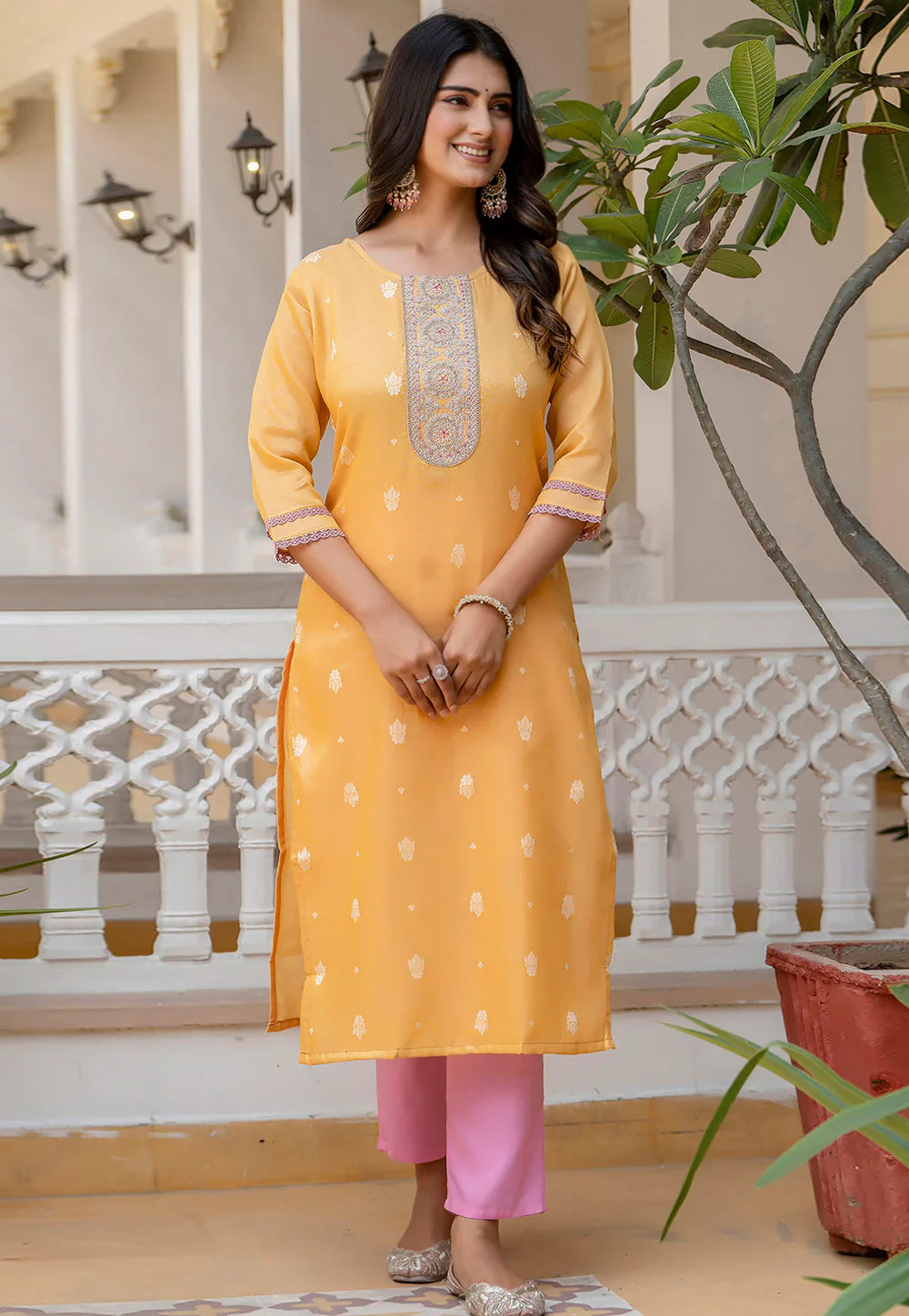Yellow Silk Long Tunic 307060