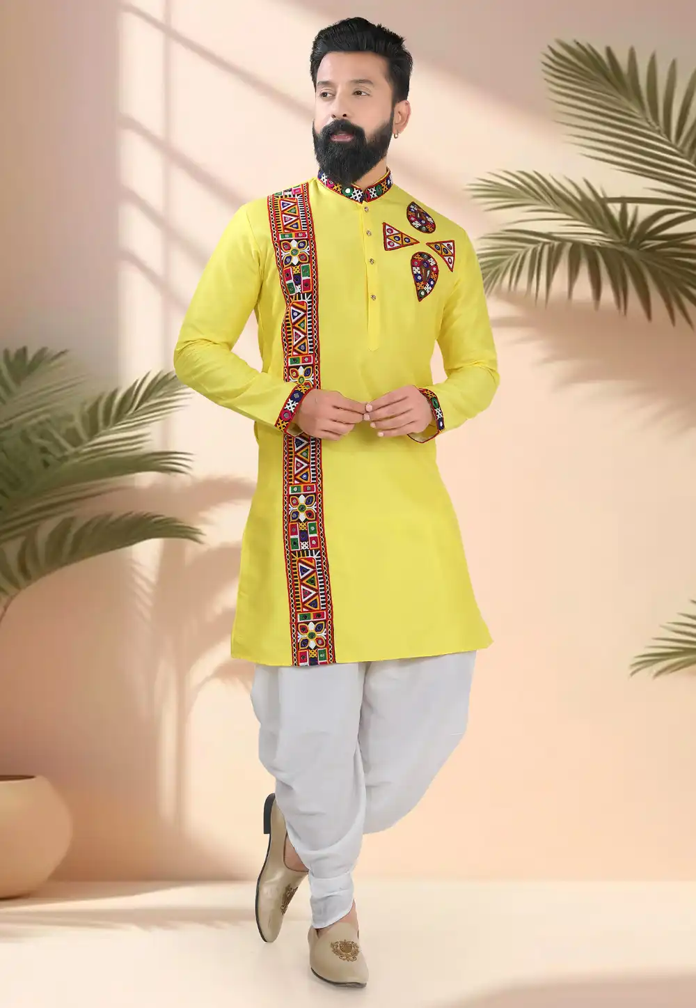 Yellow Silk Navratri Dhoti Kurta 315608