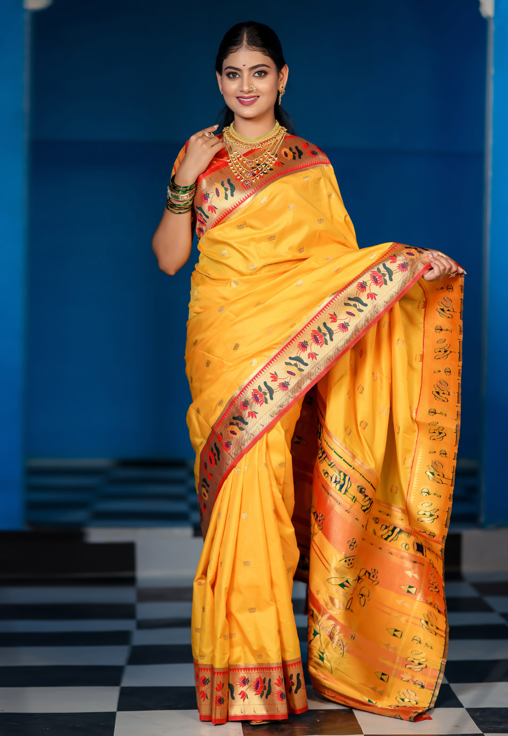 Yellow Silk Paithani Saree 328077