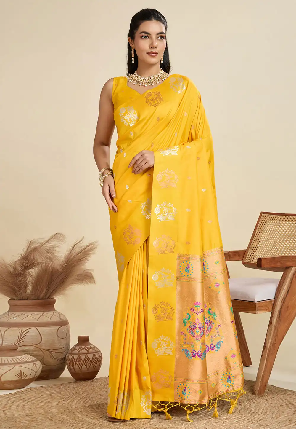 Yellow Silk Paithani Saree 312962