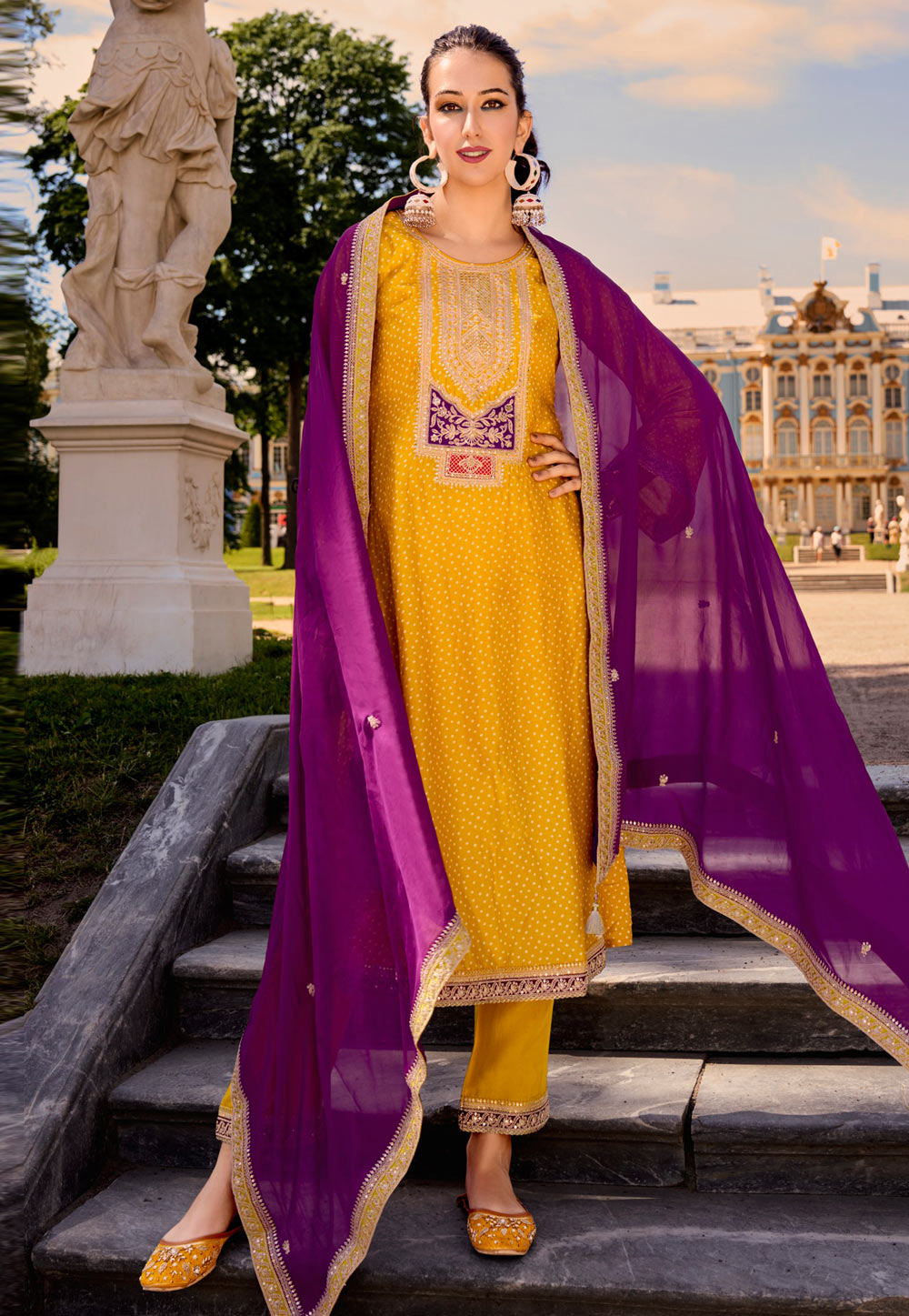 Yellow Silk Pakistani Suit 328865