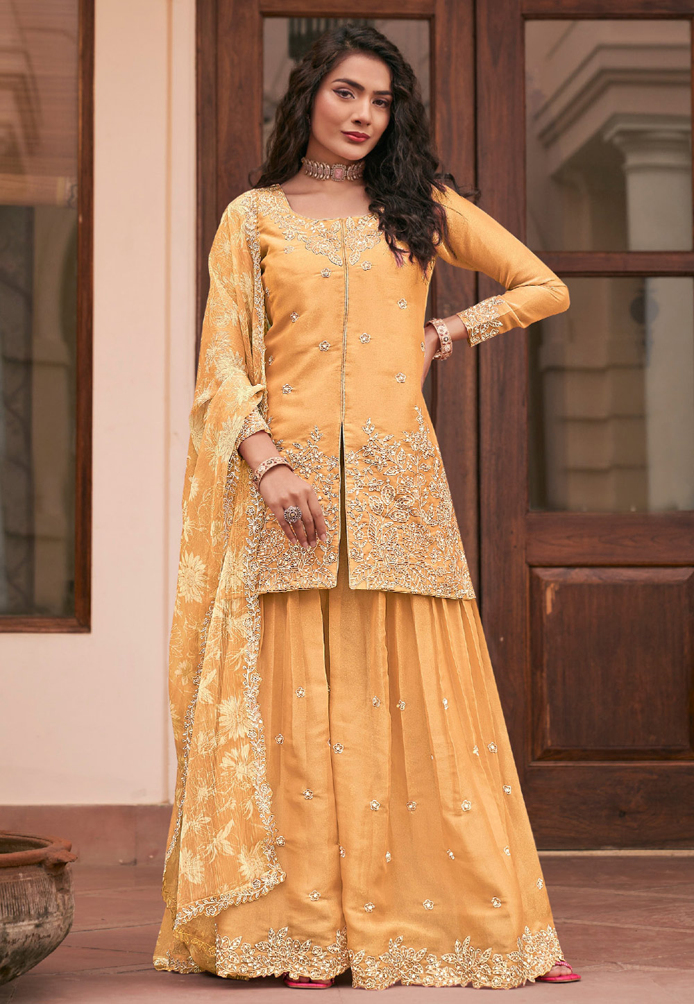 Yellow Silk Palazzo Suit 325940