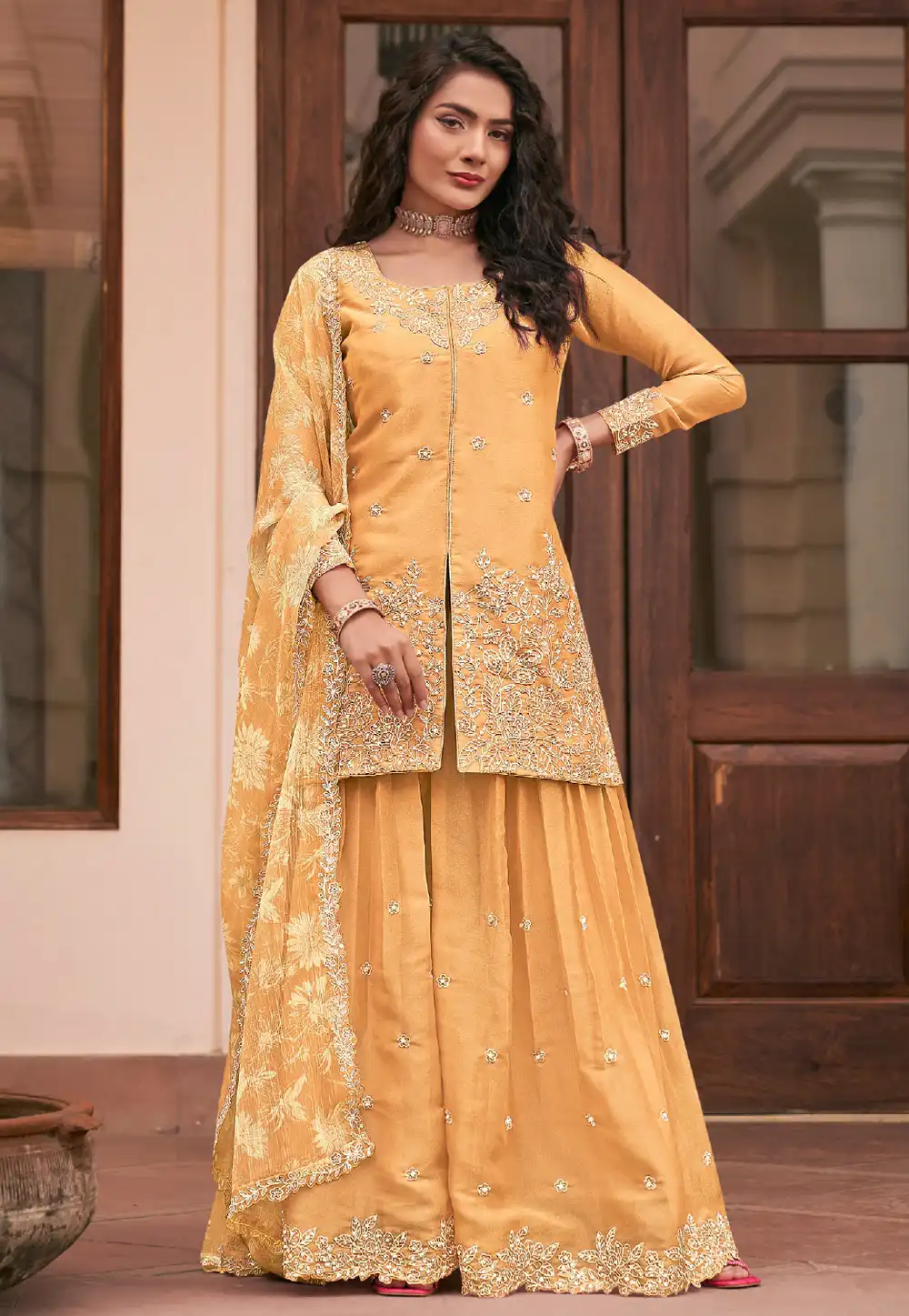 Yellow Silk Palazzo Suit 325940