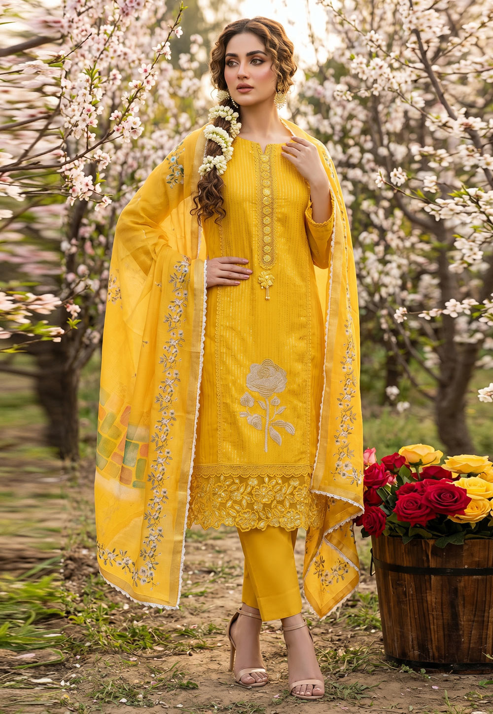 Yellow Silk Pant Style Suit 327457