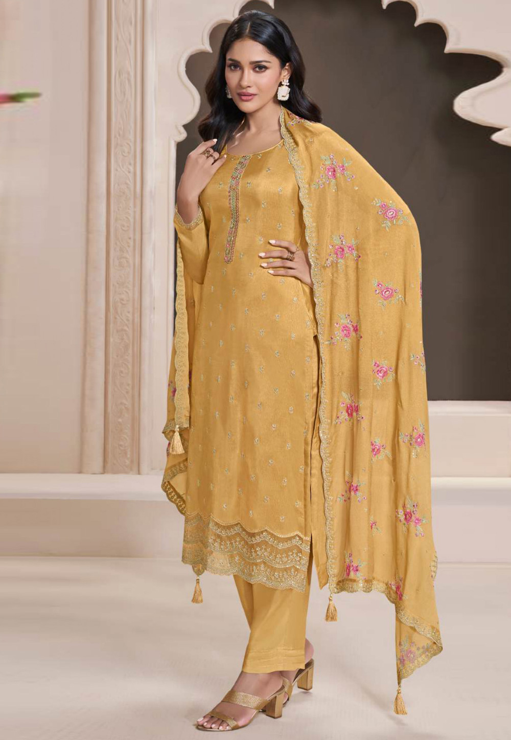 Yellow Silk Pant Style Suit 307309