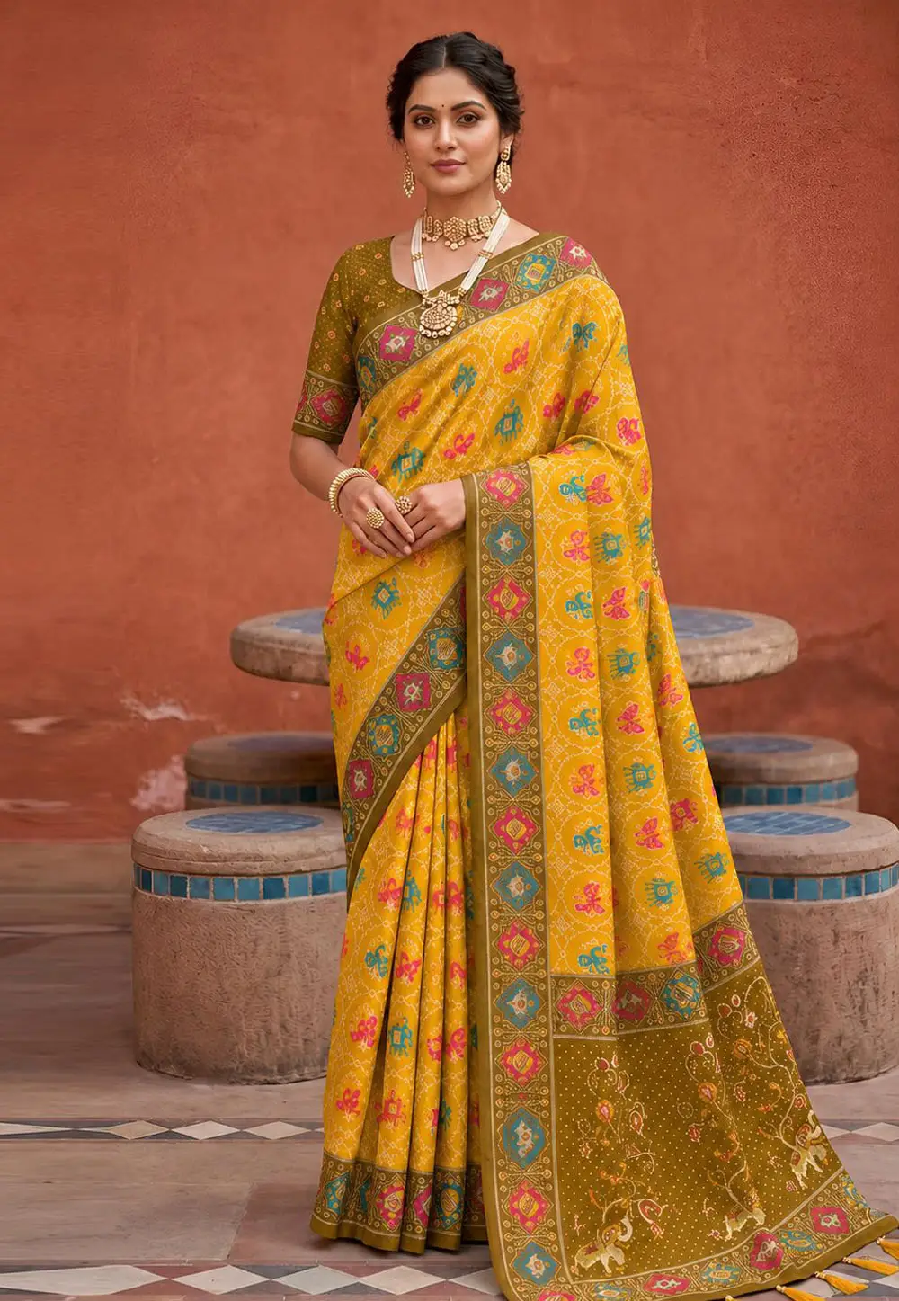 Yellow Silk Patola Saree 333865