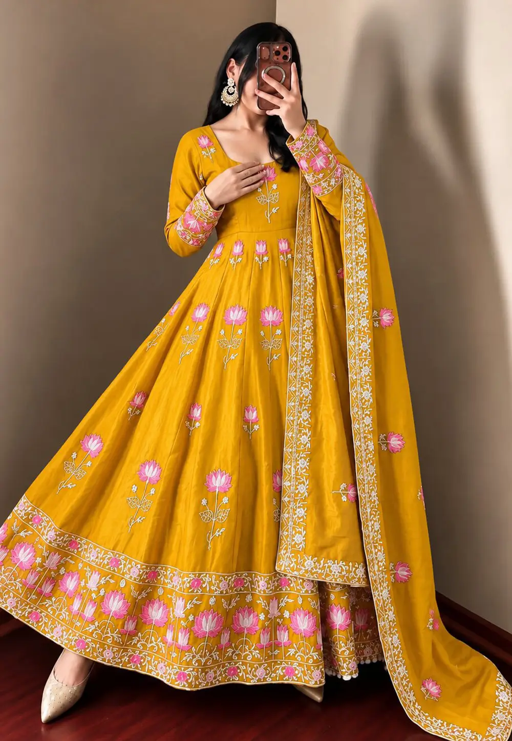 Yellow Silk Readymade Anarkali Suit 336238