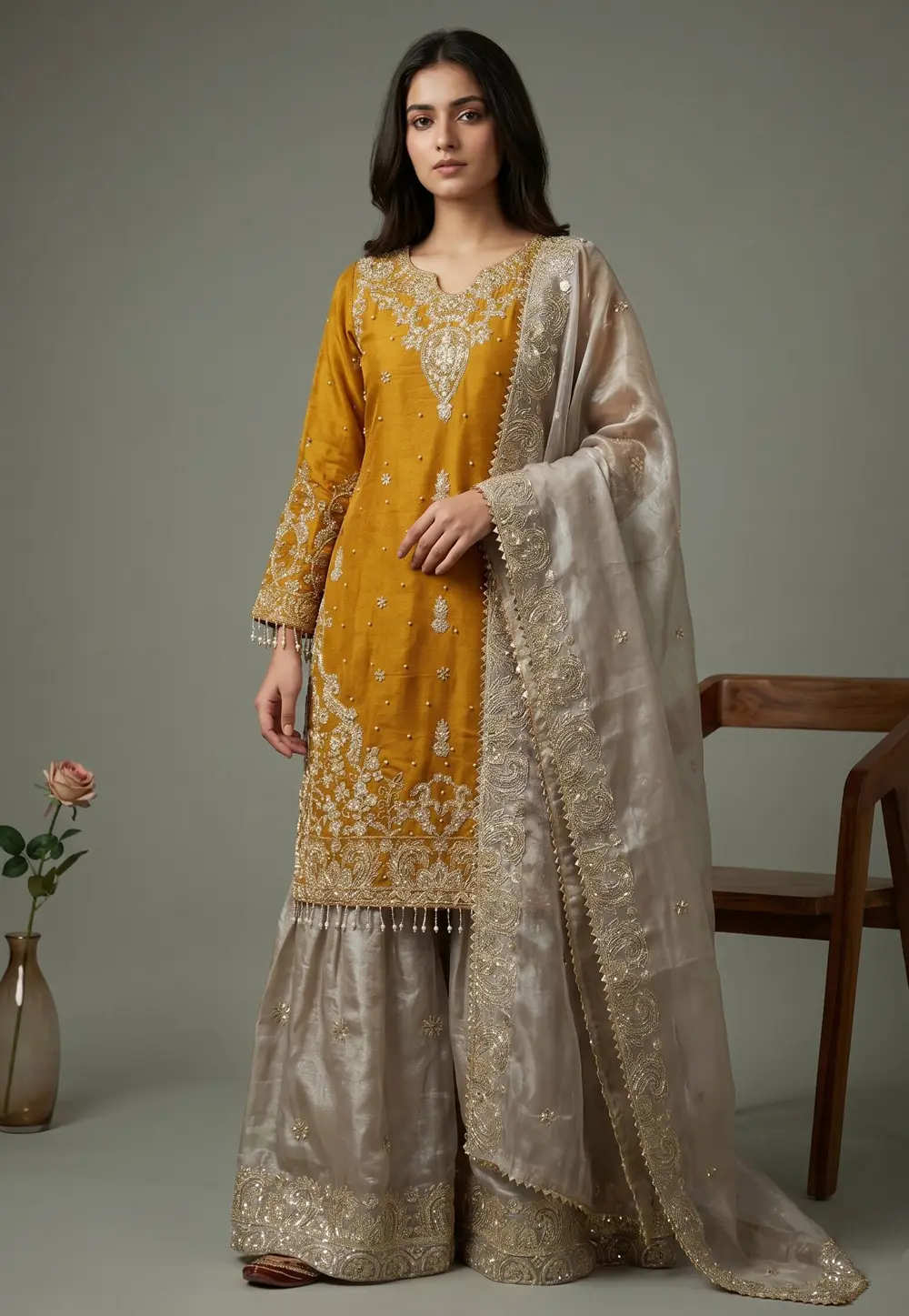Yellow Silk Readymade Gharara Suit 332005