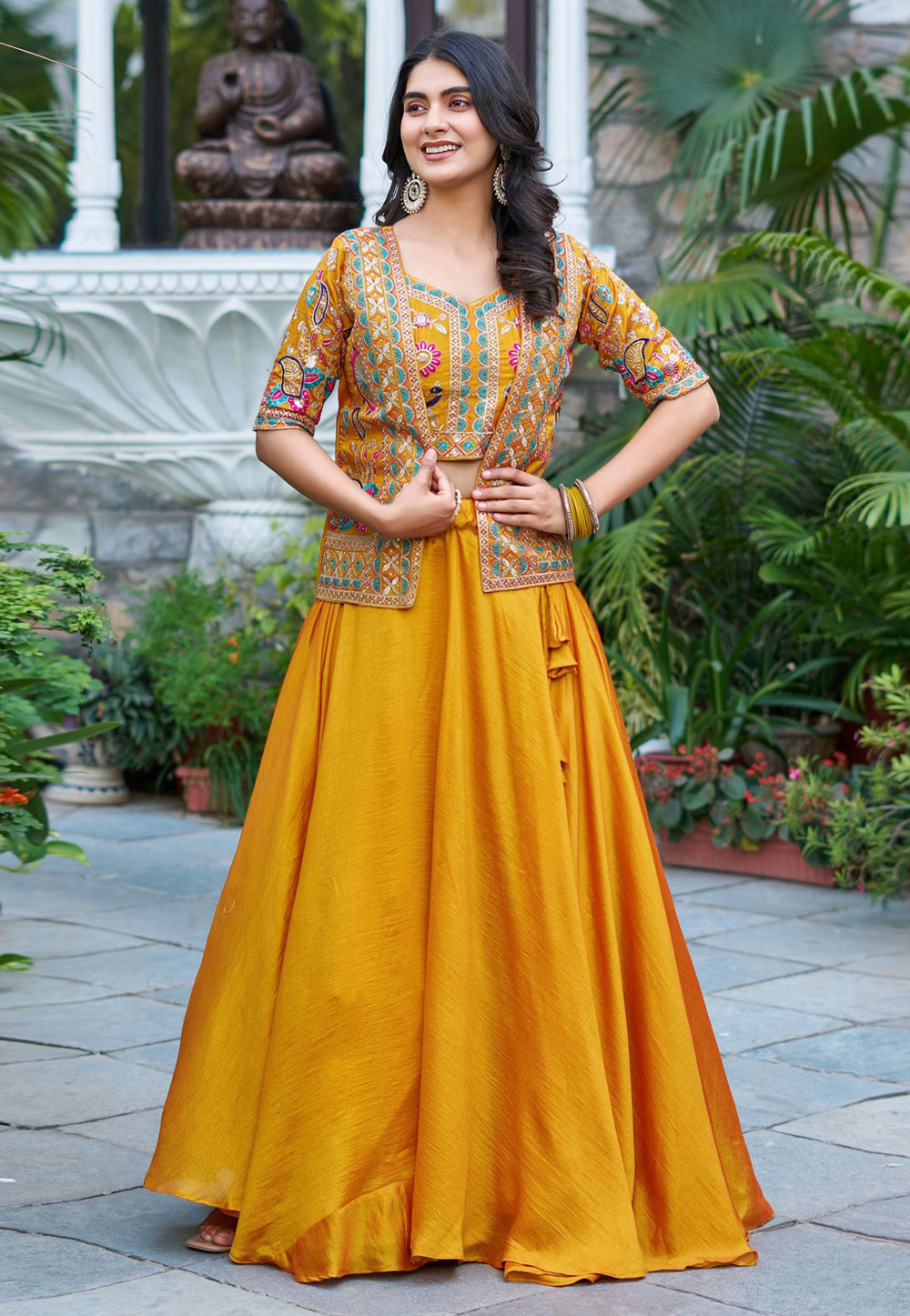 Yellow Silk Readymade Jacket Style Lehenga Choli 319201