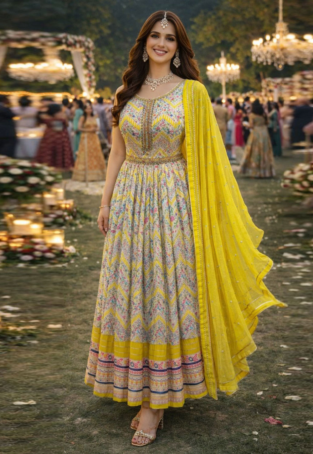 Yellow Silk Readymade Long Anarkali Suit 326560