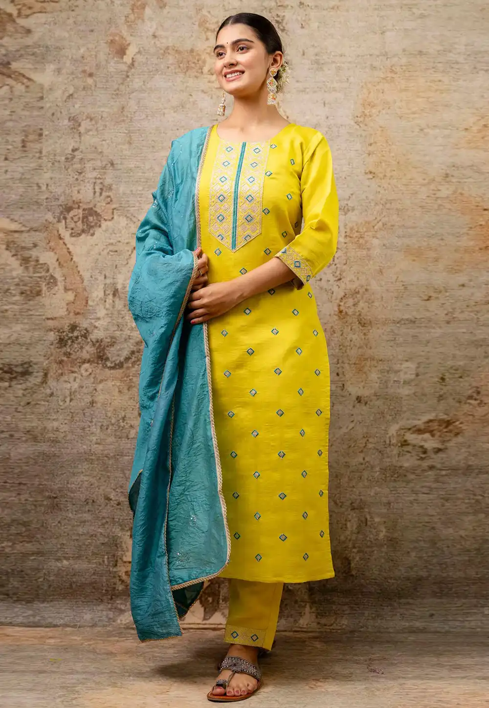 Yellow Silk Readymade Pakistani Suit 309263