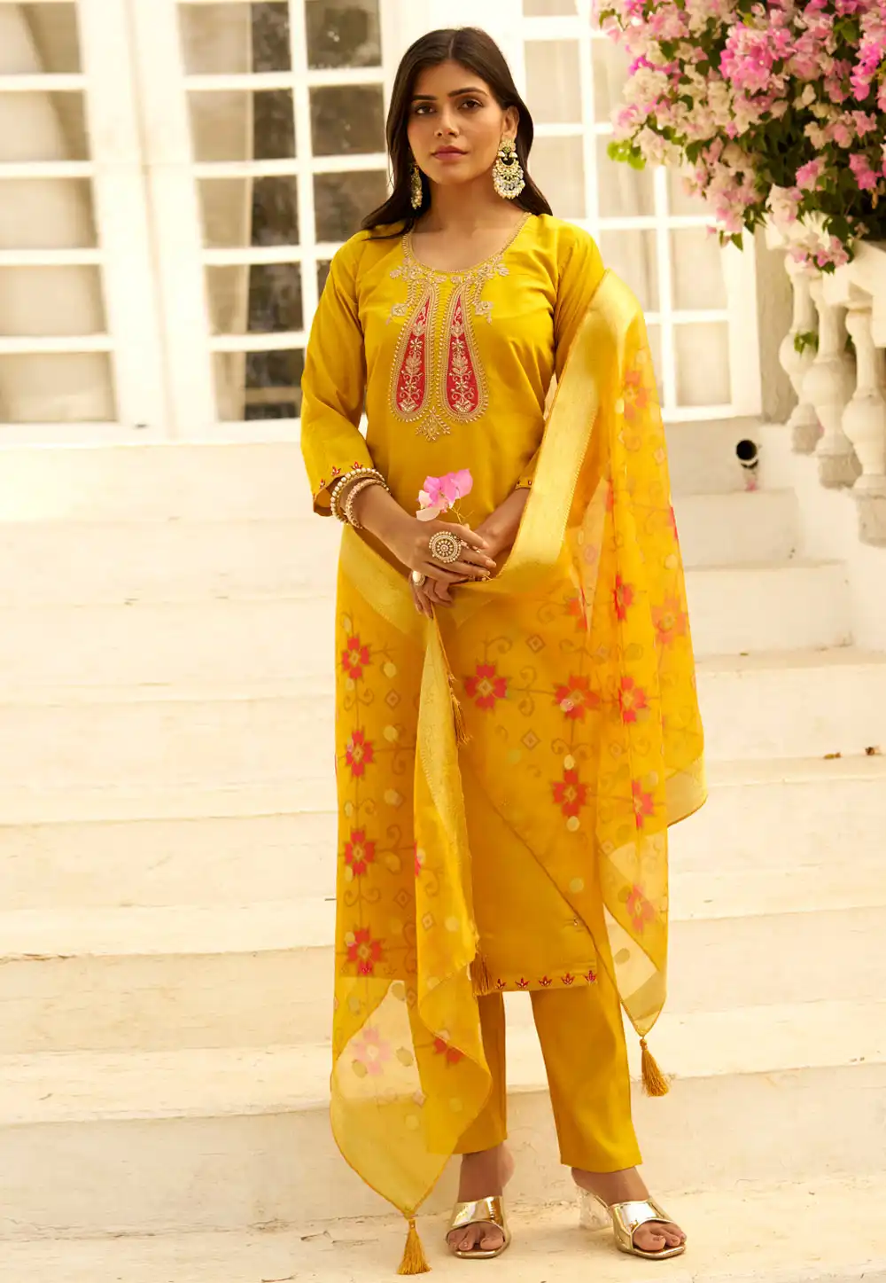 Yellow Silk Readymade Pakistani Suit 324471