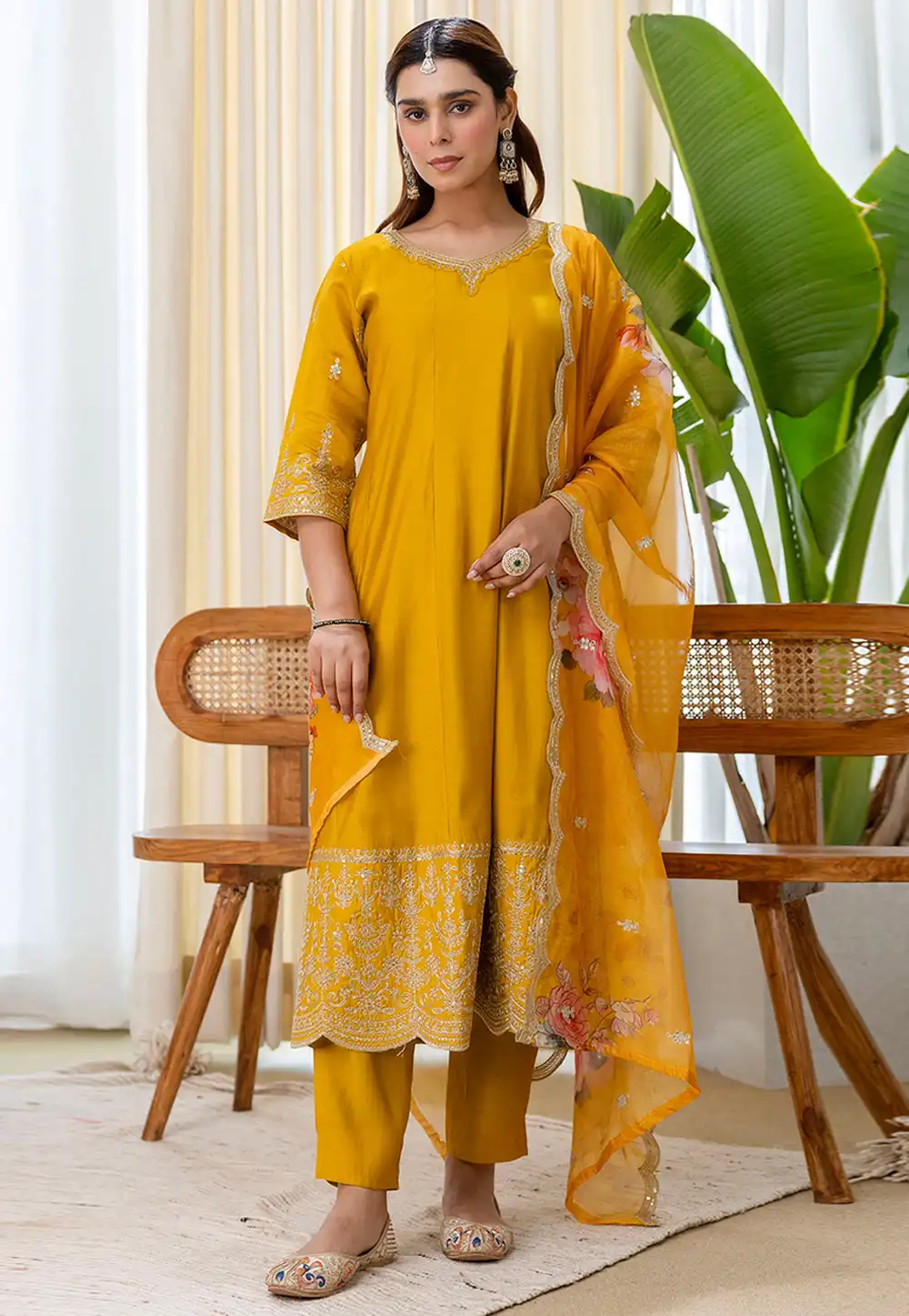 Yellow Silk Readymade Pakistani Suit 324792