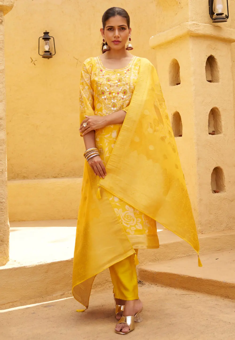 Yellow Silk Readymade Pakistani Suit 331044