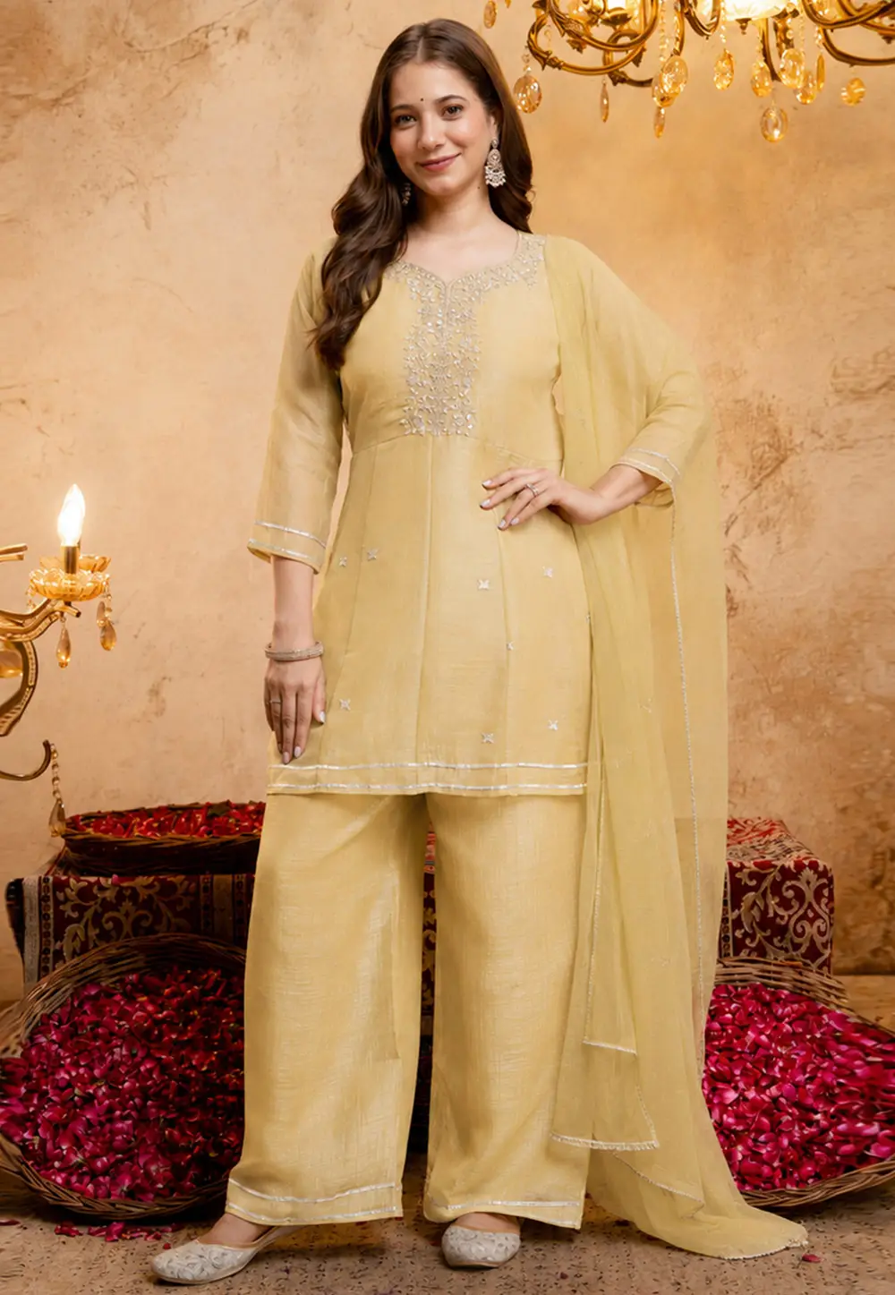 Yellow Silk Readymade Pakistani Suit 335043